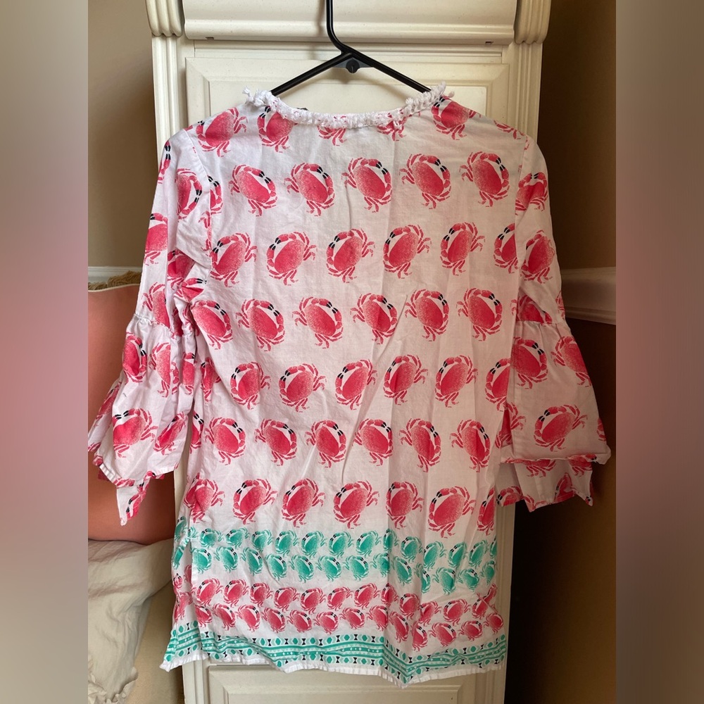 crown & ivy Pink and Teal Crab Print swimsuit coverup / tunic top - Picture 2 of 5